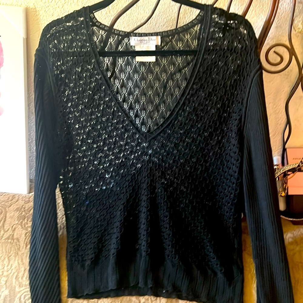 Beautiful Vintage Christian Dior lace V neck top size 10